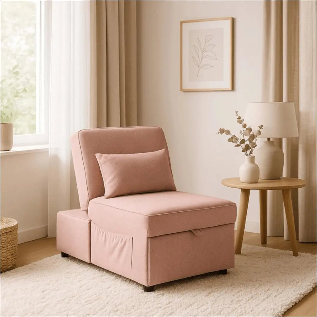 Išskleidžiamas fotelis su audiniu rožinės spalvos / smėlio 67 cm TE668 - €168 Save 15% 100-200, __label:Pristatymas