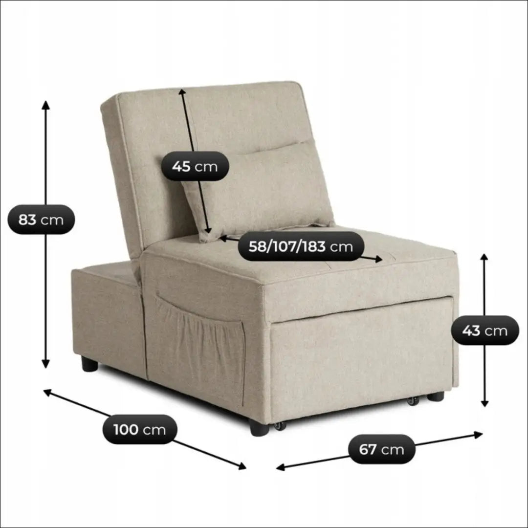 Išskleidžiamas fotelis su audiniu smėlio spalvos 67 cm TE667 - €235 Save 15% __label:Pristatymas 5-14 d.d., elite,