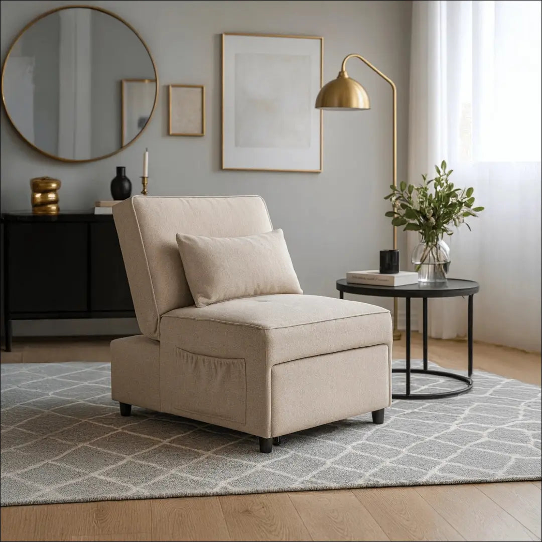Išskleidžiamas fotelis su audiniu smėlio spalvos 80 cm TE868 - €208 Save 15% __label:Pristatymas 5-14 d.d., elite,