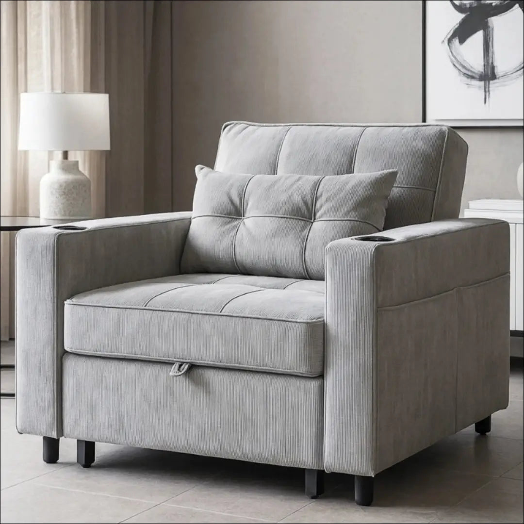 Išskleidžiamas fotelis su korduro audiniu pilkos spalvos TE891 - €327 Save 15% __label:Pristatymas 5-14 d.d., elite,
