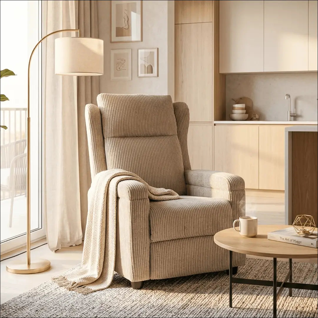 Išskleidžiamas fotelis su korduro audiniu smėlio spalvos TE559 - €223 Save 15% __label:Pristatymas 5-14 d.d., elite,
