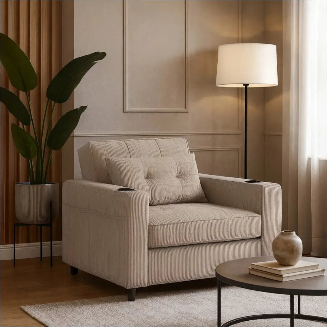 Išskleidžiamas fotelis su korduro audiniu smėlio spalvos TE887 - €327 Save 15% __label:Pristatymas 5-14 d.d., elite,