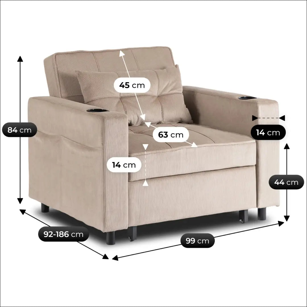 Išskleidžiamas fotelis su korduro audiniu smėlio spalvos TE887 - €327 Save 15% __label:Pristatymas 5-14 d.d., elite,