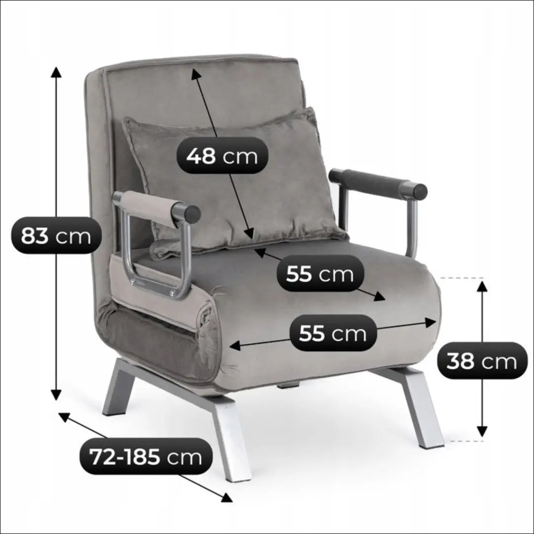 Išskleidžiamas fotelis su veliūro audiniu pilkos spalvos TE815 - €176 Save 15% 100-200, __label:Pristatymas 5-14 d.d.,