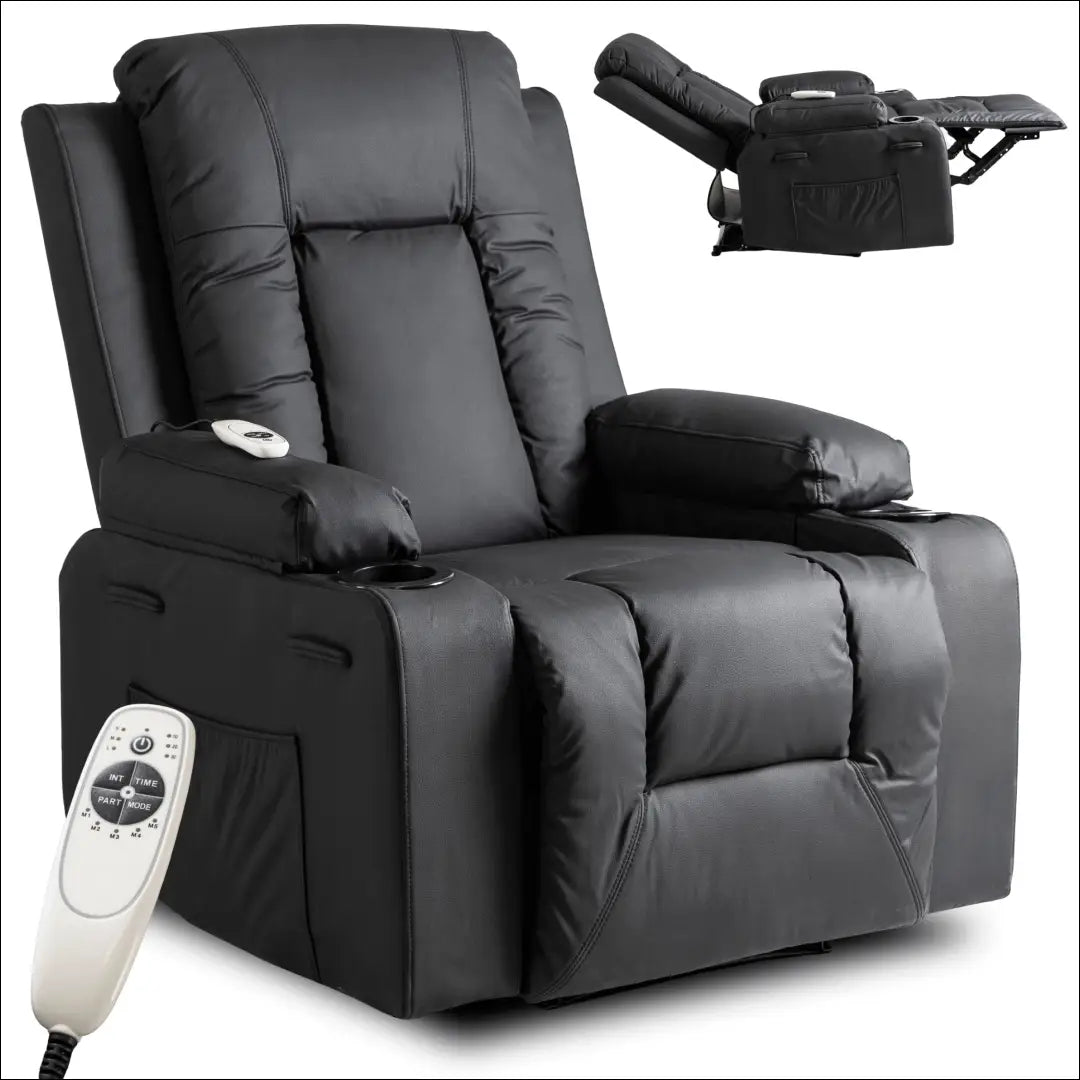 Išskleidžiamas masažinis fotelis iš eko odos juodos spalvos TE001 - €334 Save 15% __label:Pristatymas 5-14 d.d., elite,