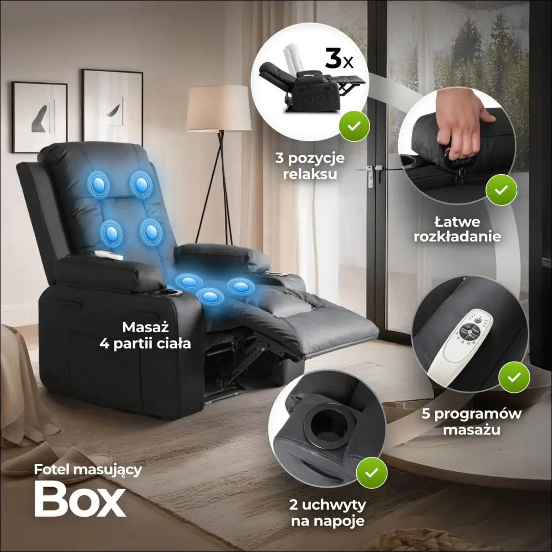 Išskleidžiamas masažinis fotelis iš eko odos juodos spalvos TE001 - €334 Save 15% __label:Pristatymas 5-14 d.d., elite,