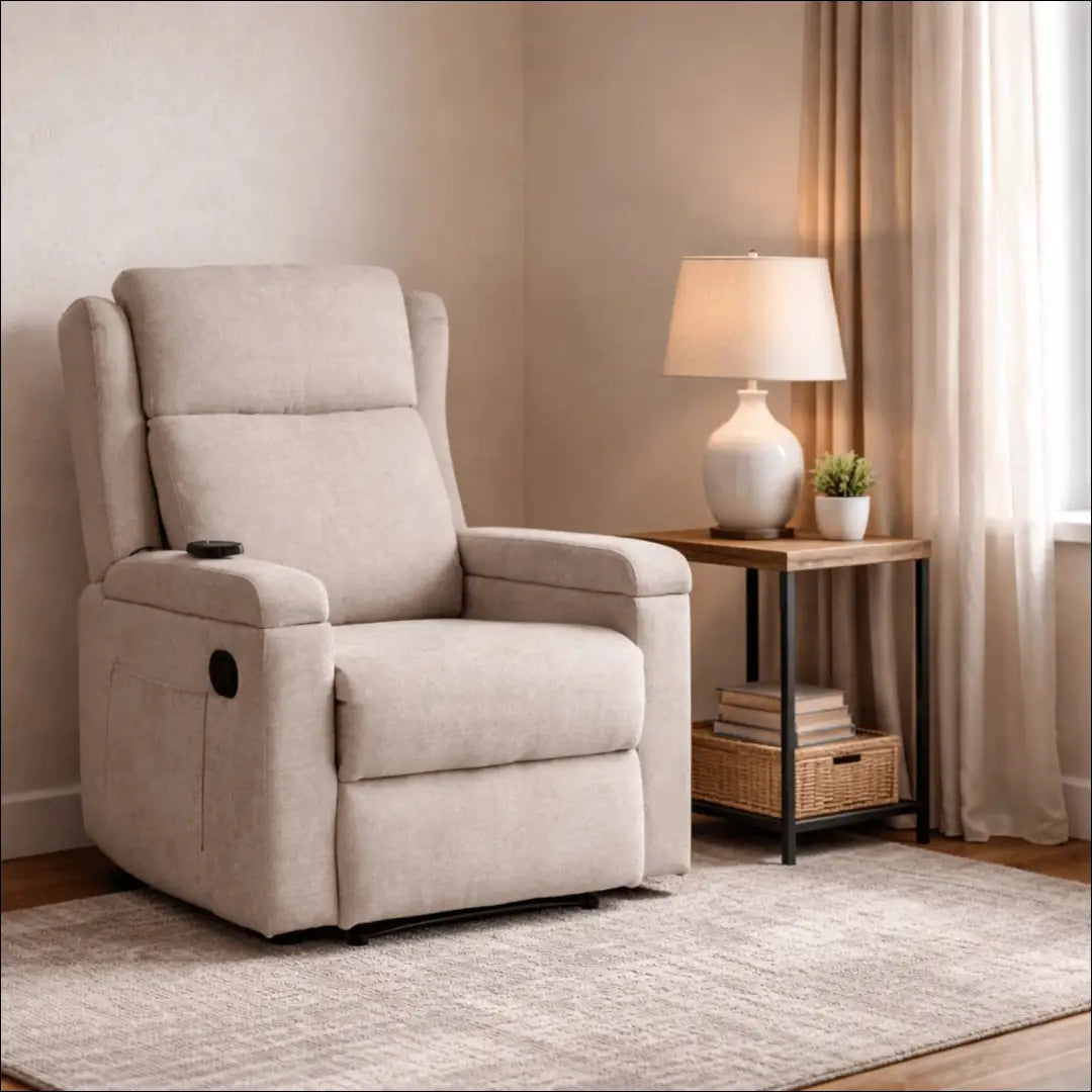 Išskleidžiamas masažinis fotelis su audiniu smėlio spalvos TE818 - €319 Save 15% __label:Pristatymas 5-14 d.d., elite,