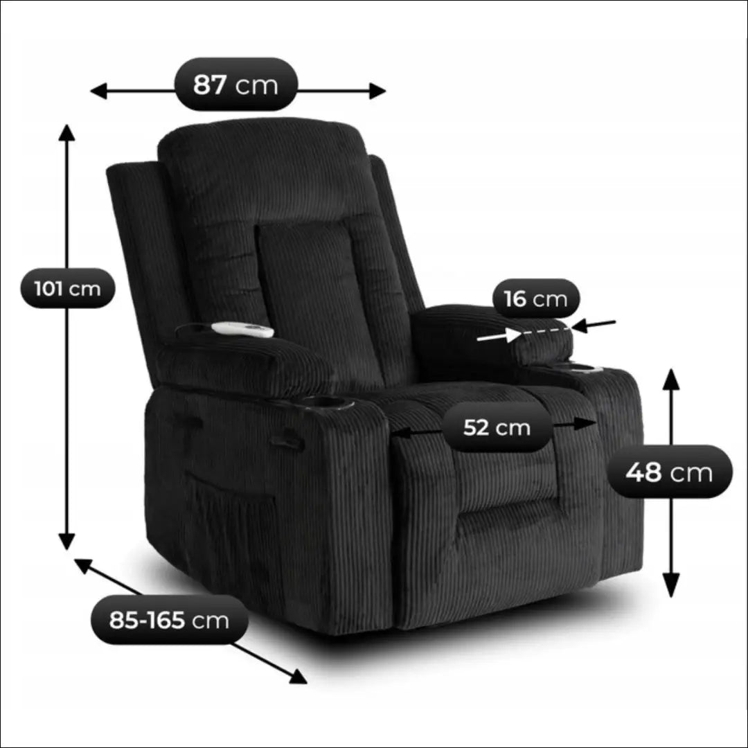 Išskleidžiamas masažinis fotelis su korduro audiniu juodos spalvos TE678 - €323 Save 15% __label:Pristatymas 5-14 d.d.,
