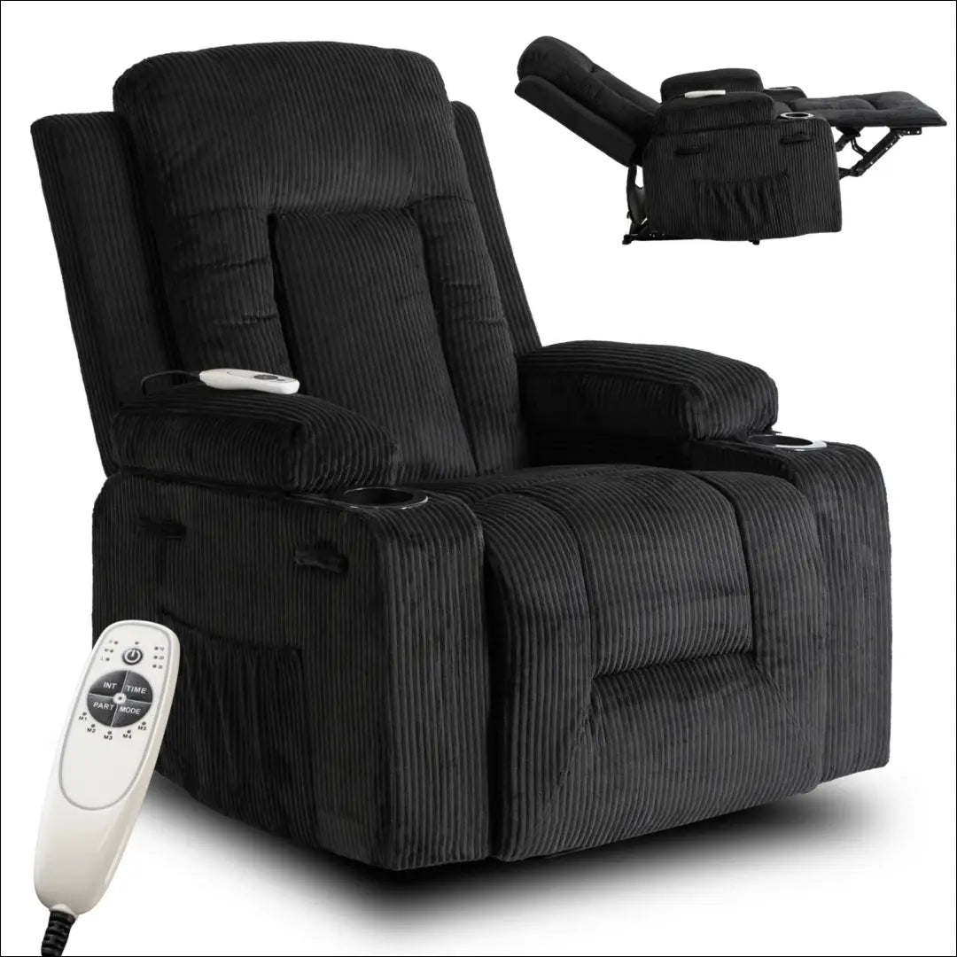 Išskleidžiamas masažinis fotelis su korduro audiniu juodos spalvos TE678 - €323 Save 15% __label:Pristatymas 5-14 d.d.,
