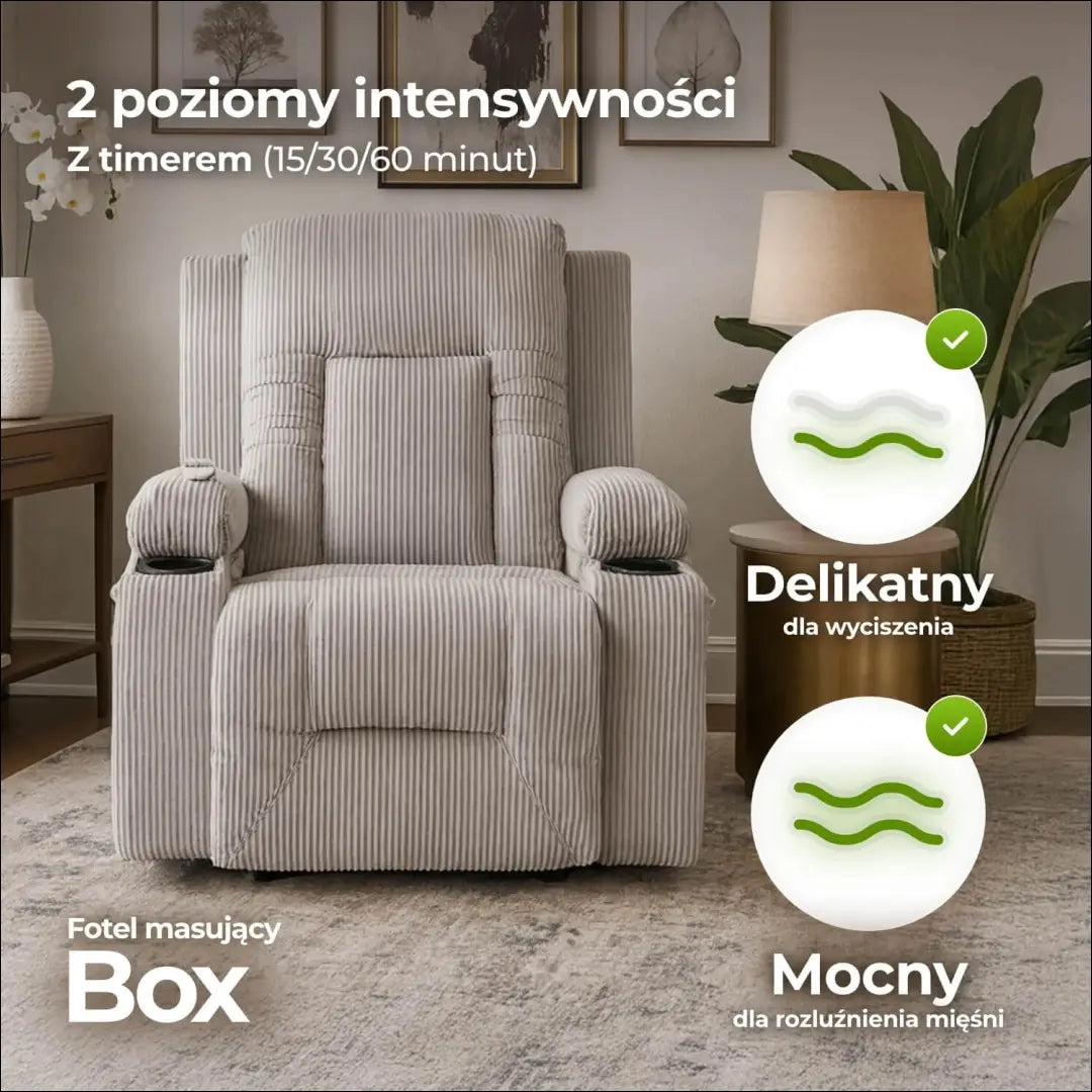 Išskleidžiamas masažinis fotelis su korduro audiniu pilkos spalvos TE498 - €323 Save 15% __label:Pristatymas 5-14 d.d.,