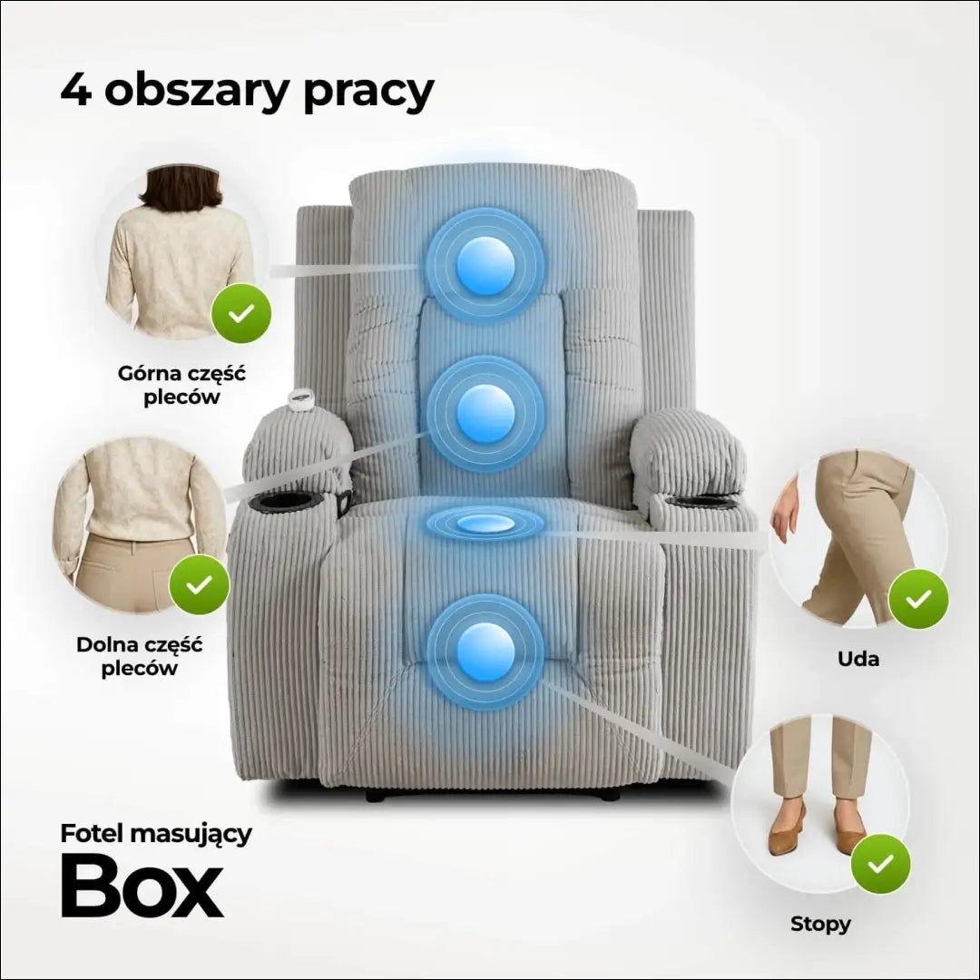 Išskleidžiamas masažinis fotelis su korduro audiniu pilkos spalvos TE498 - €323 Save 15% __label:Pristatymas 5-14 d.d.,