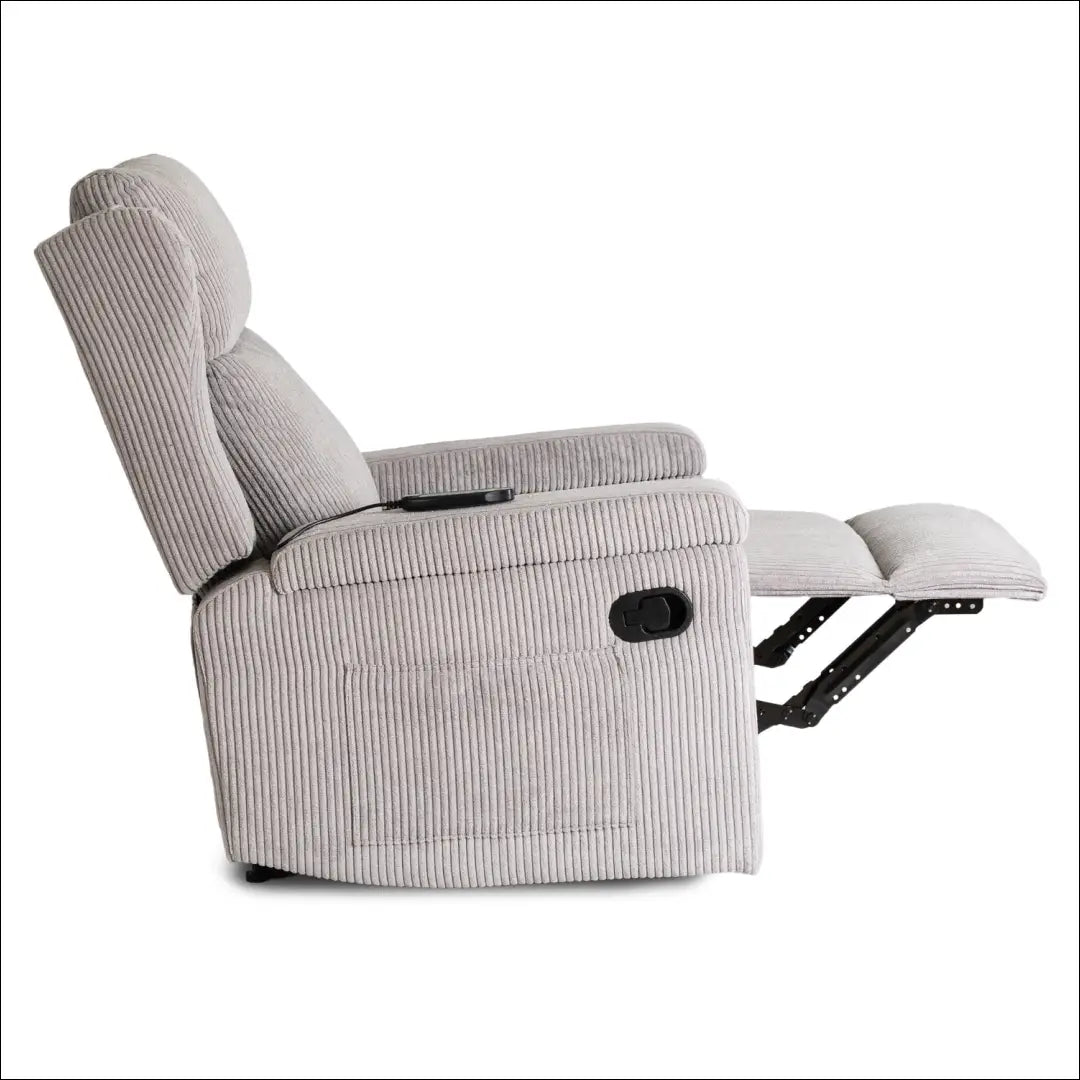 Išskleidžiamas masažinis fotelis su korduro audiniu pilkos spalvos / smėlio TE821 - €319 Save 15% __label:Pristatymas