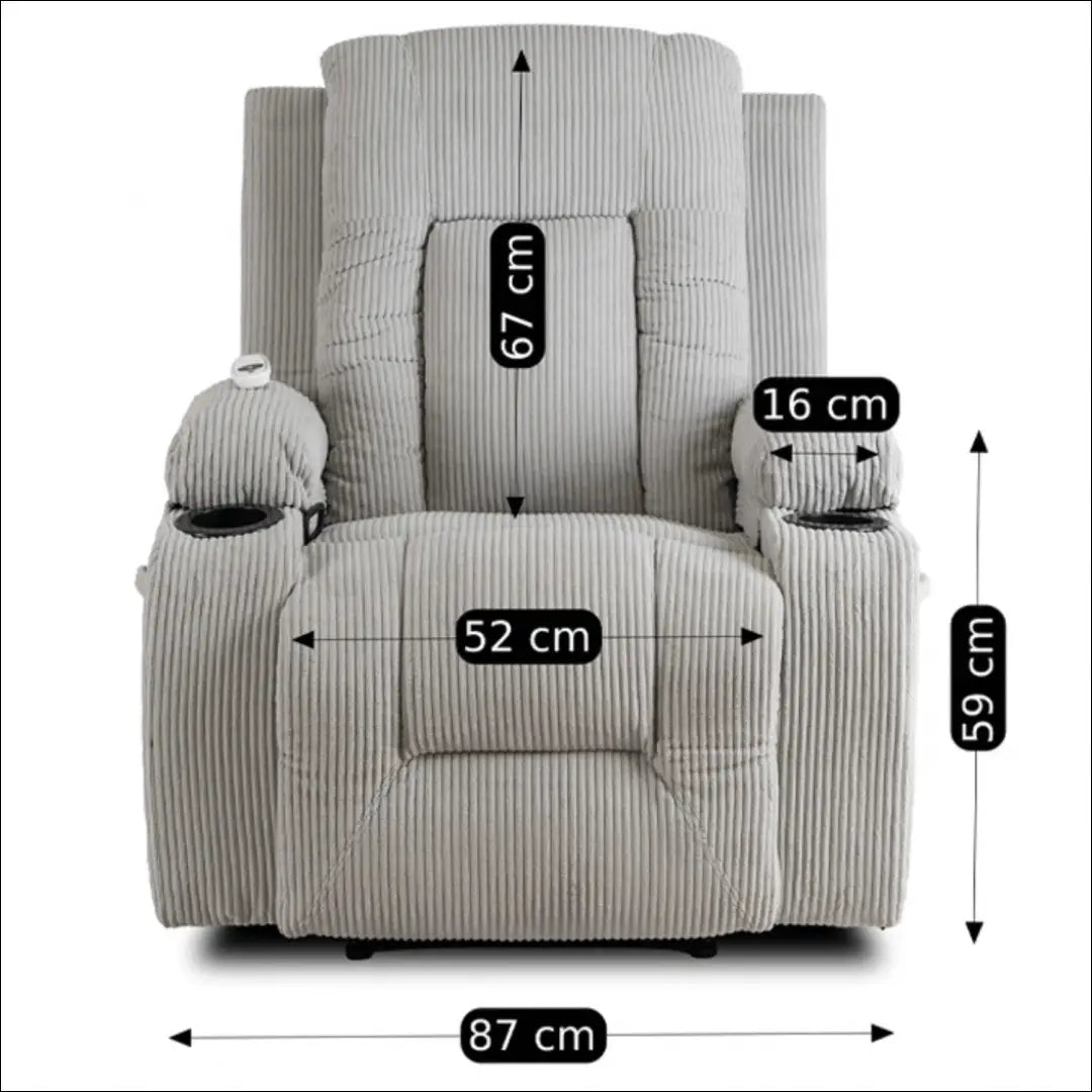 Išskleidžiamas masažinis fotelis su korduro audiniu pilkos spalvos TE498 - €323 Save 15% __label:Pristatymas 5-14 d.d.,