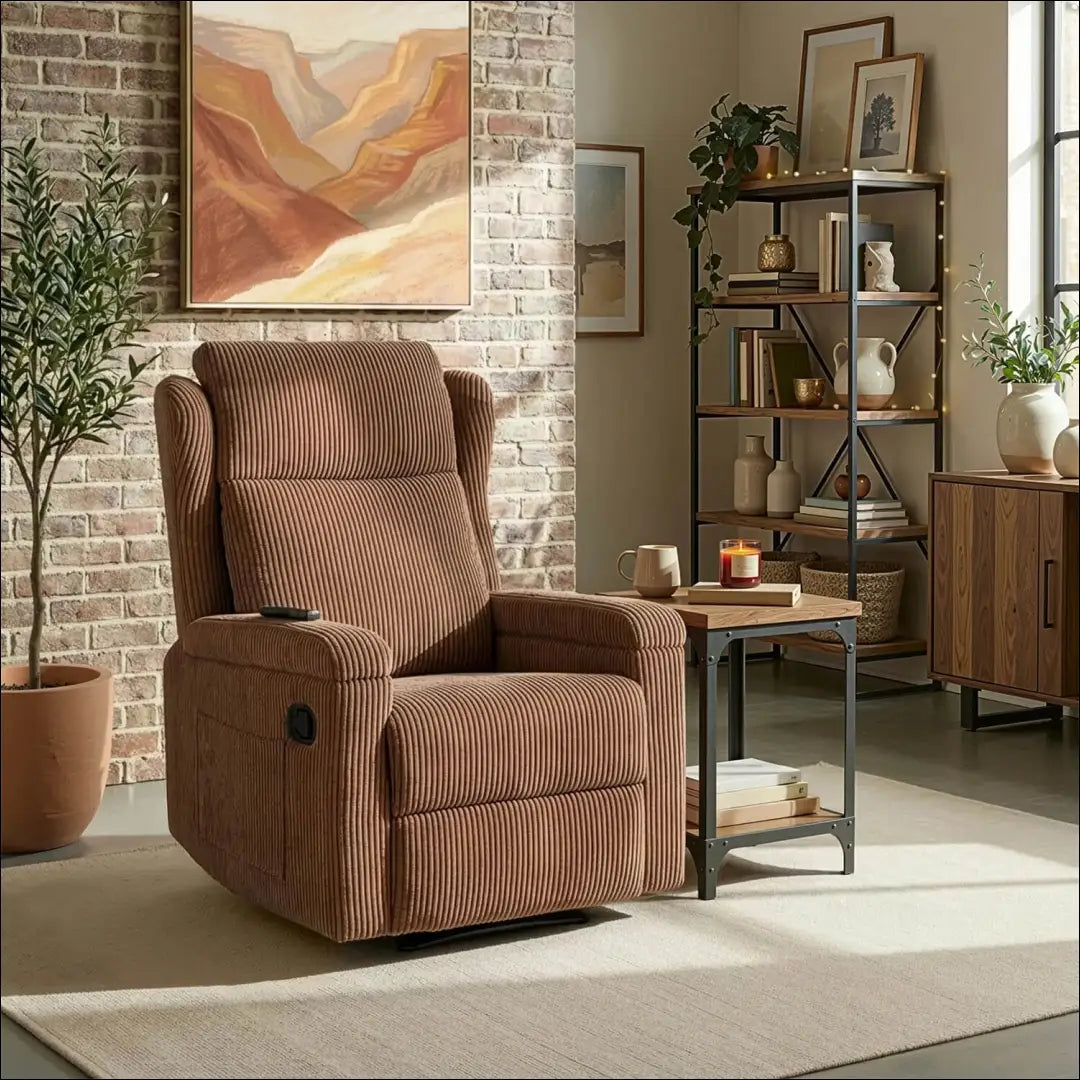 Išskleidžiamas masažinis fotelis su korduro audiniu rudos spalvos TE817 - €319 Save 15% __label:Pristatymas 5-14 d.d.,
