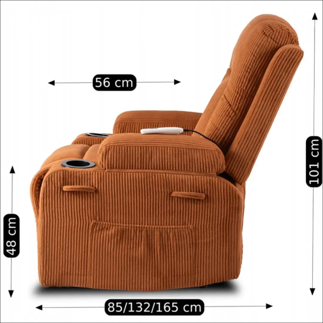 Išskleidžiamas masažinis fotelis su korduro audiniu rusvos spalvos TE499 - €323 Save 15% __label:Pristatymas 5-14 d.d.,