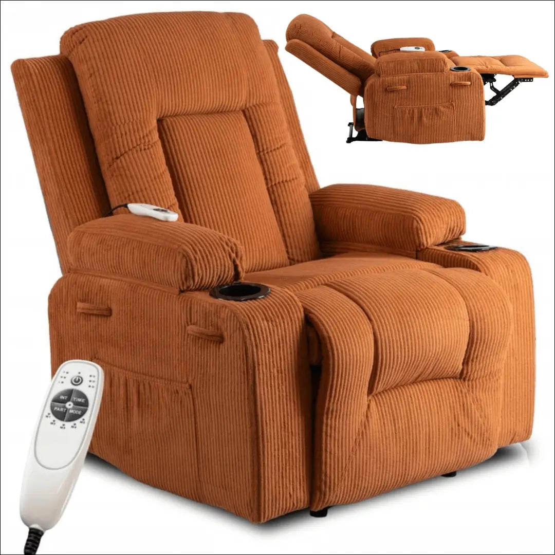 Išskleidžiamas masažinis fotelis su korduro audiniu rusvos spalvos TE499 - €323 Save 15% __label:Pristatymas 5-14 d.d.,