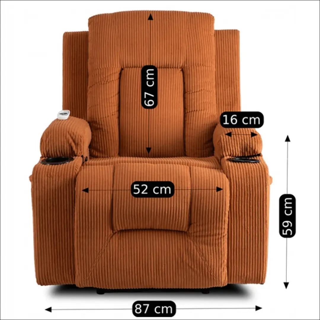 Išskleidžiamas masažinis fotelis su korduro audiniu rusvos spalvos TE499 - €323 Save 15% __label:Pristatymas 5-14 d.d.,