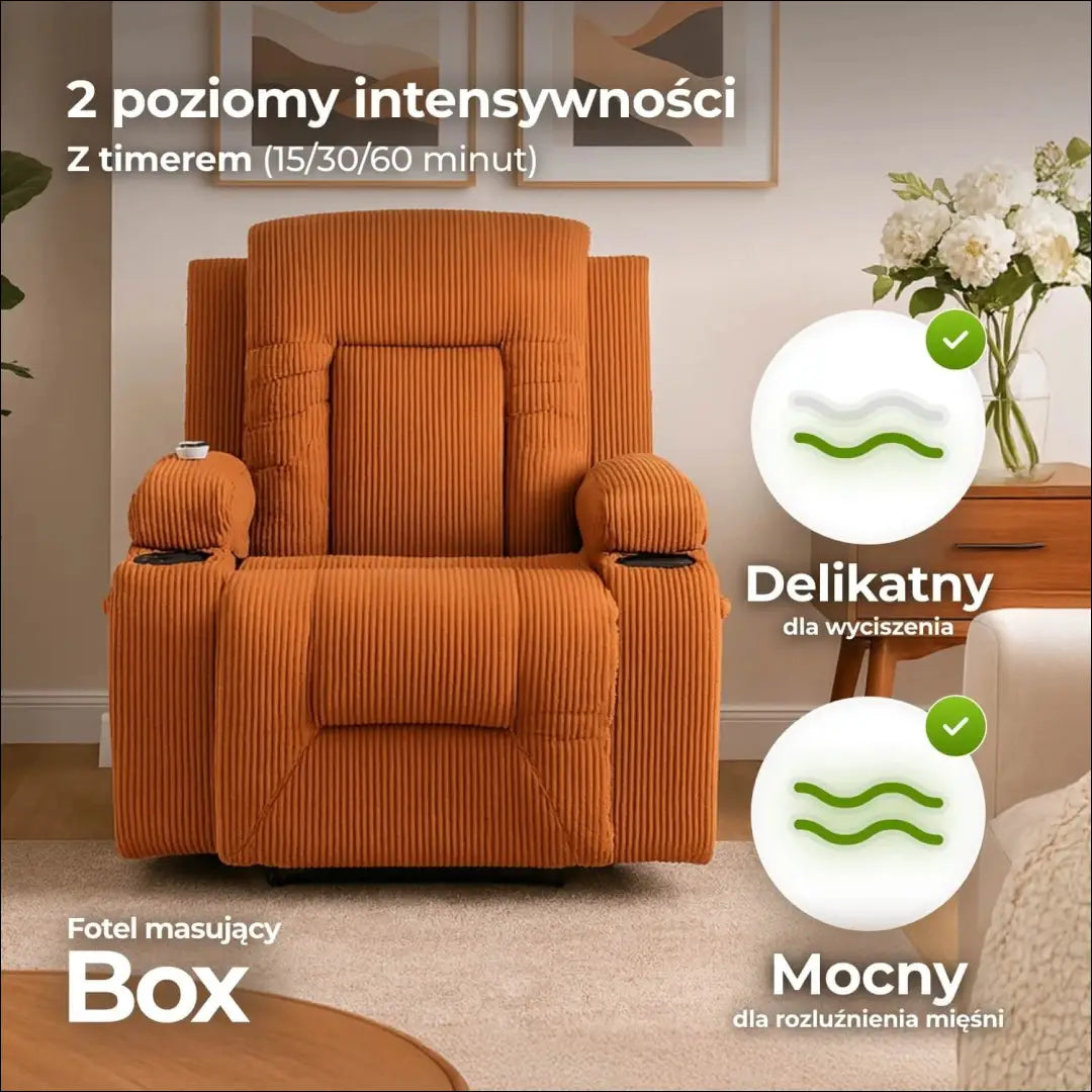 Išskleidžiamas masažinis fotelis su korduro audiniu rusvos spalvos TE499 - €323 Save 15% __label:Pristatymas 5-14 d.d.,
