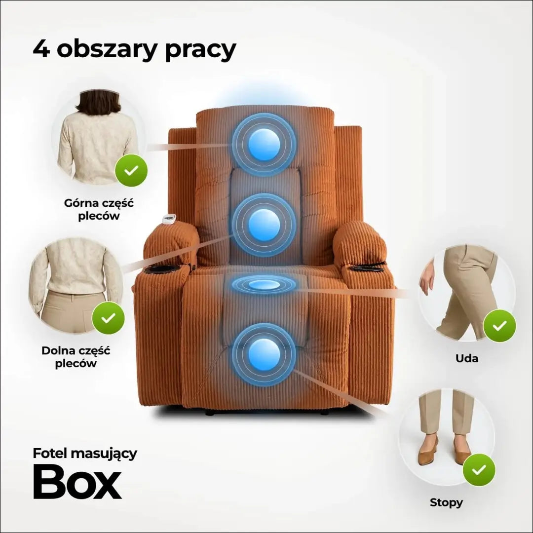 Išskleidžiamas masažinis fotelis su korduro audiniu rusvos spalvos TE499 - €323 Save 15% __label:Pristatymas 5-14 d.d.,