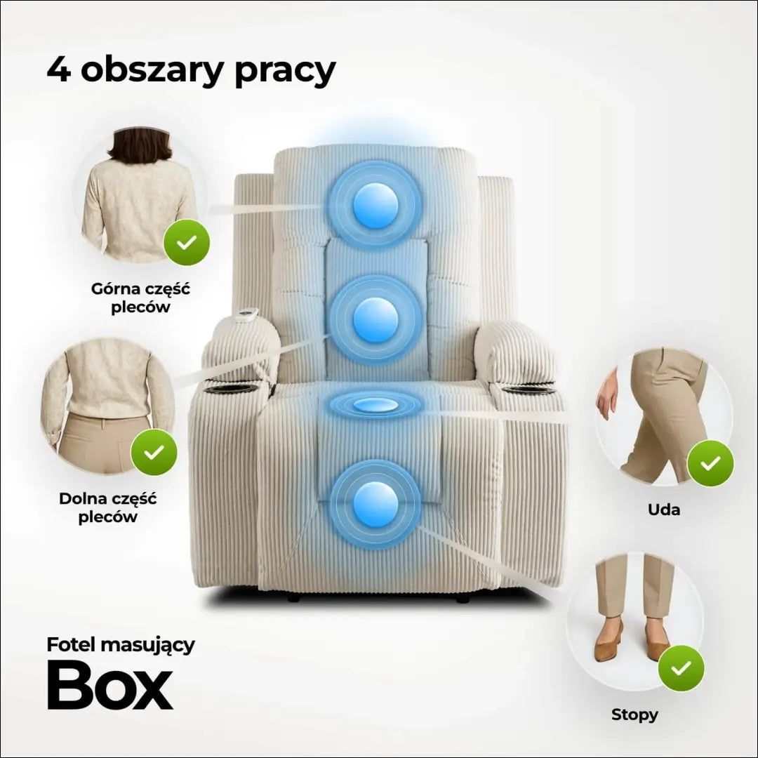 Išskleidžiamas masažinis fotelis su korduro audiniu smėlio spalvos TE501 - €323 Save 15% __label:Pristatymas 5-14 d.d.,