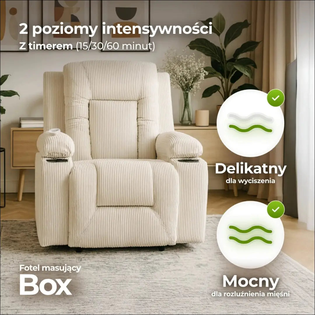 Išskleidžiamas masažinis fotelis su korduro audiniu smėlio spalvos TE501 - €323 Save 15% __label:Pristatymas 5-14 d.d.,