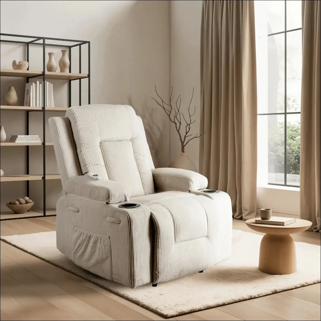 Išskleidžiamas masažinis fotelis su korduro audiniu smėlio spalvos TE501 - €334 Save 15% __label:Pristatymas 5-14 d.d.,