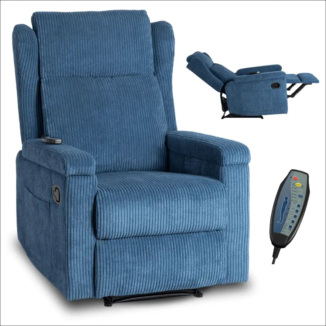Išskleidžiamas masažinis fotelis su korduro audiniu tamsiai mėlynos spalvos TE820 - €319 Save 15% __label:Pristatymas