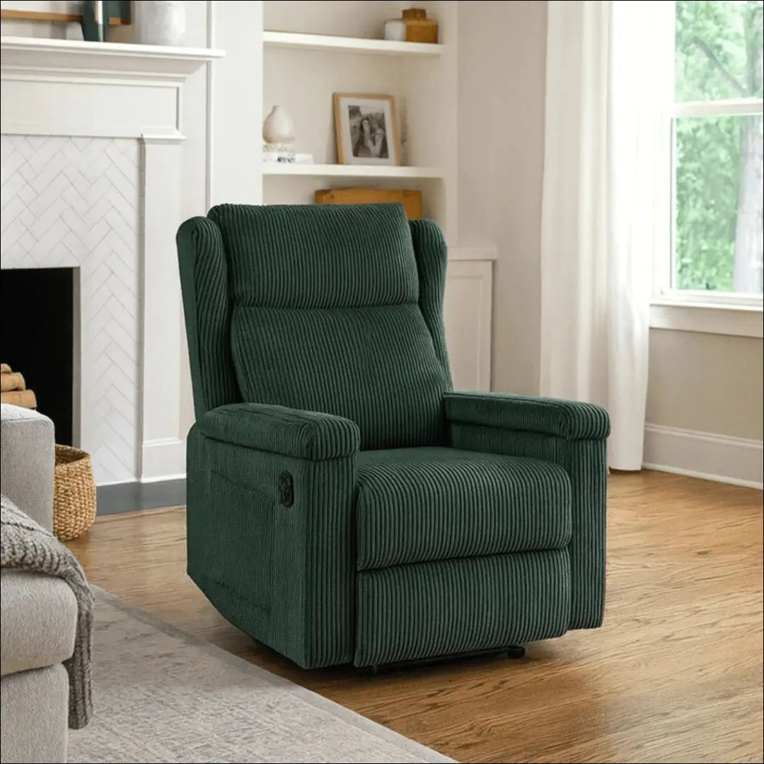 Išskleidžiamas masažinis fotelis su korduro audiniu žalios spalvos TE816 - €319 Save 15% __label:Pristatymas 5-14 d.d.,
