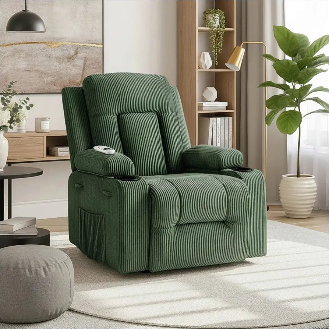 Išskleidžiamas masažinis fotelis su korduro audiniu žalios spalvos TE500 - €323 Save 15% __label:Pristatymas 5-14 d.d.,