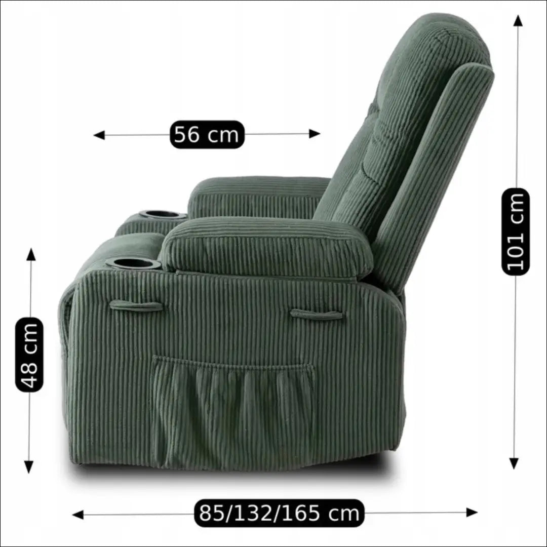 Išskleidžiamas masažinis fotelis su korduro audiniu žalios spalvos TE500 - €323 Save 15% __label:Pristatymas 5-14 d.d.,