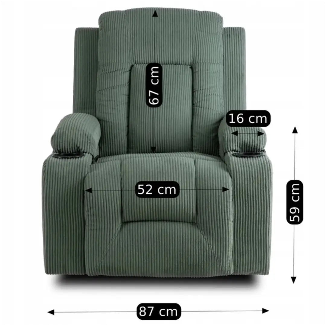 Išskleidžiamas masažinis fotelis su korduro audiniu žalios spalvos TE500 - €323 Save 15% __label:Pristatymas 5-14 d.d.,