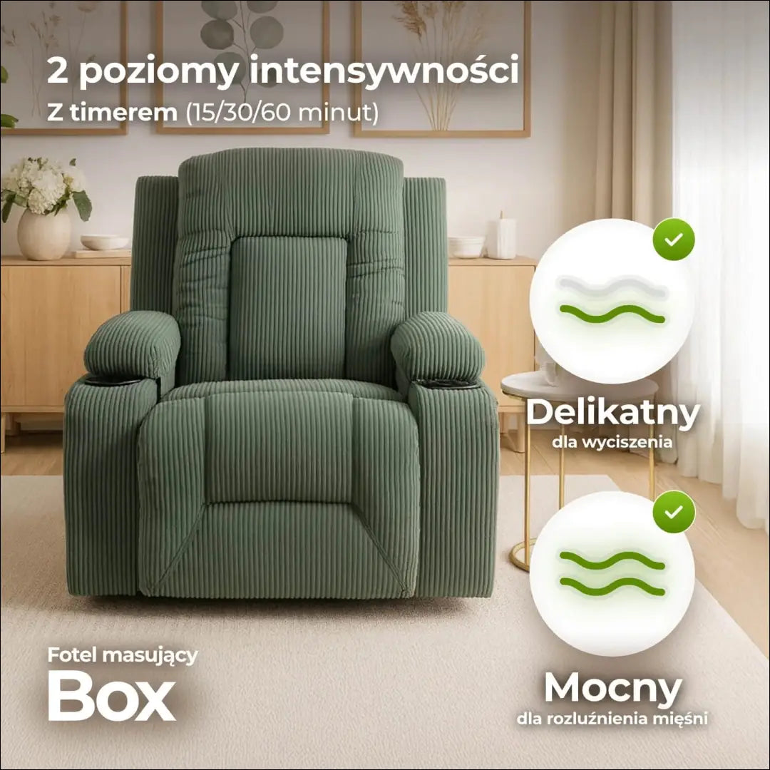 Išskleidžiamas masažinis fotelis su korduro audiniu žalios spalvos TE500 - €323 Save 15% __label:Pristatymas 5-14 d.d.,