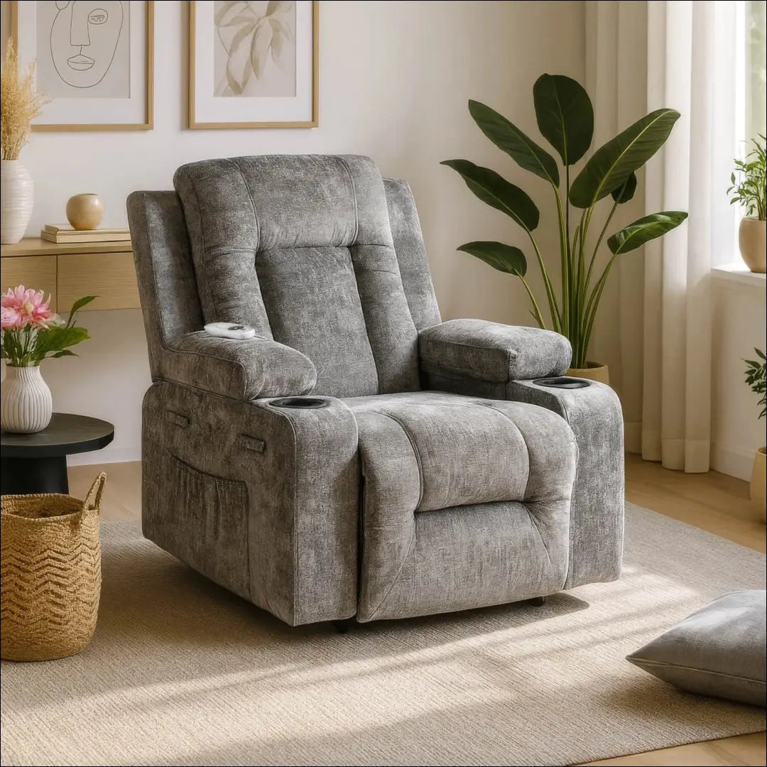 Išskleidžiamas masažinis fotelis su veliūro audiniu pilkos spalvos TE502 - €334 Save 15% __label:Pristatymas 5-14 d.d.,