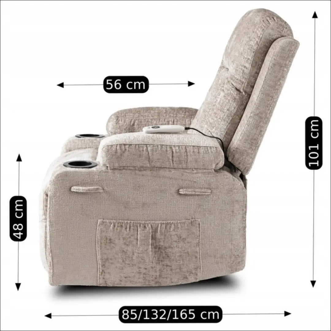 Išskleidžiamas masažinis fotelis su veliūro audiniu smėlio spalvos TE573 - €334 Save 15% __label:Pristatymas 5-14 d.d.,