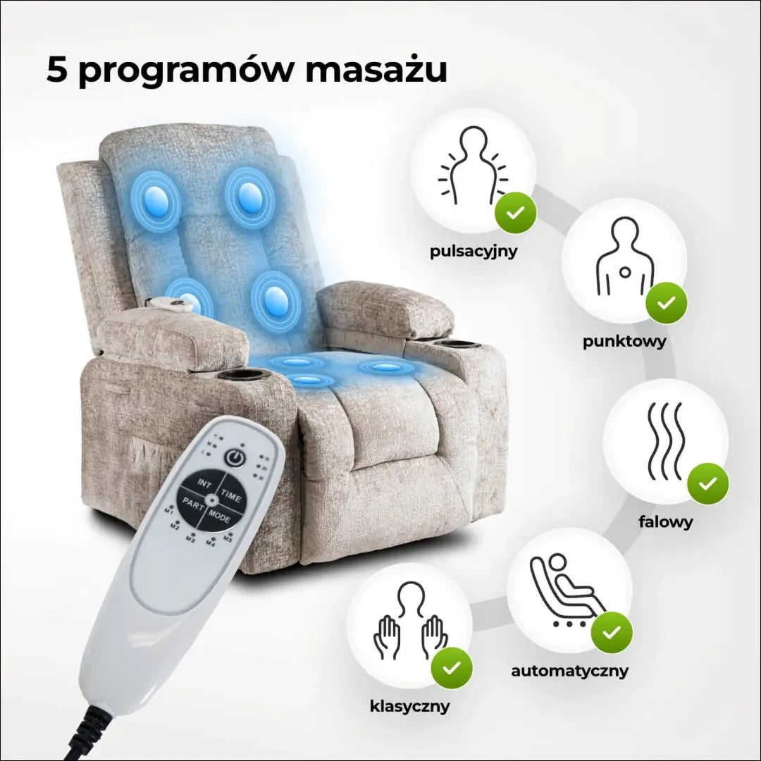 Išskleidžiamas masažinis fotelis su veliūro audiniu smėlio spalvos TE573 - €334 Save 15% __label:Pristatymas 5-14 d.d.,
