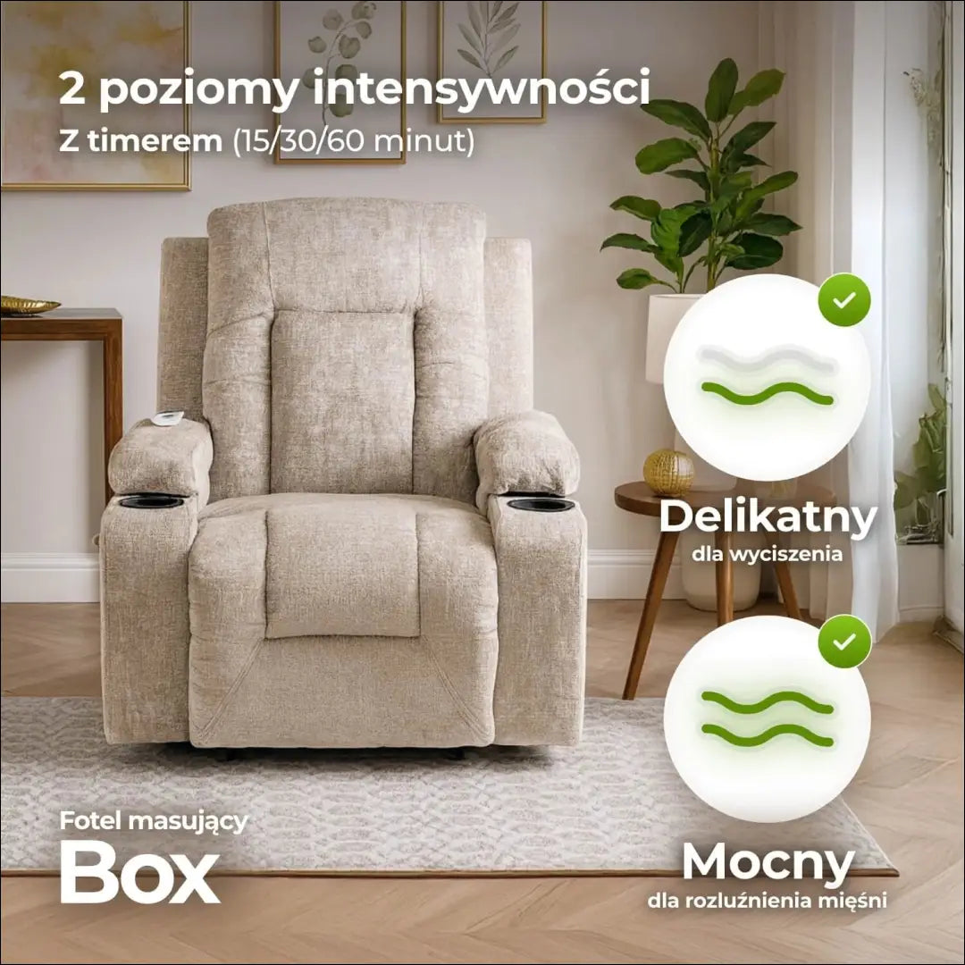 Išskleidžiamas masažinis fotelis su veliūro audiniu smėlio spalvos TE573 - €334 Save 15% __label:Pristatymas 5-14 d.d.,