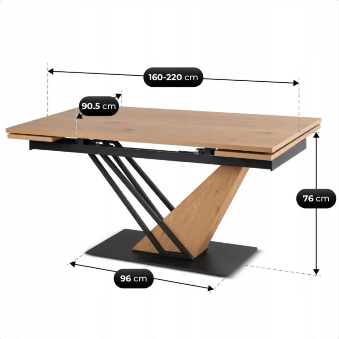 Išskleidžiamas stalas 160–220 cm MDF ąžuolas/juoda TE2462 - €529 Save 15% __label:Pristatymas 5-14 d.d., Newelite