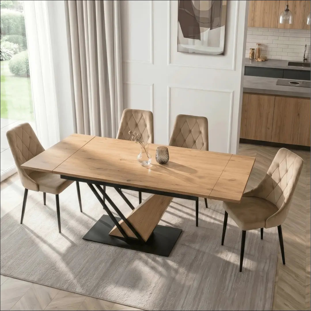 Išskleidžiamas stalas 160–220 cm MDF ąžuolas/juoda TE2462 - €529 Save 15% __label:Pristatymas 5-14 d.d., Newelite