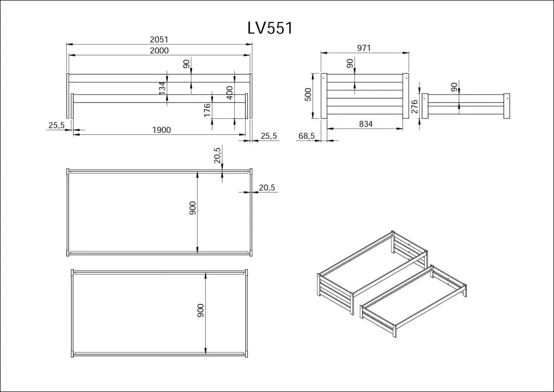 Ištraukiama lova (90x200cm) GI966 - €160 Save 50% 100-200, __label:Pristatymas 1-2 d.d., color-balta, lovos-miegamojo,