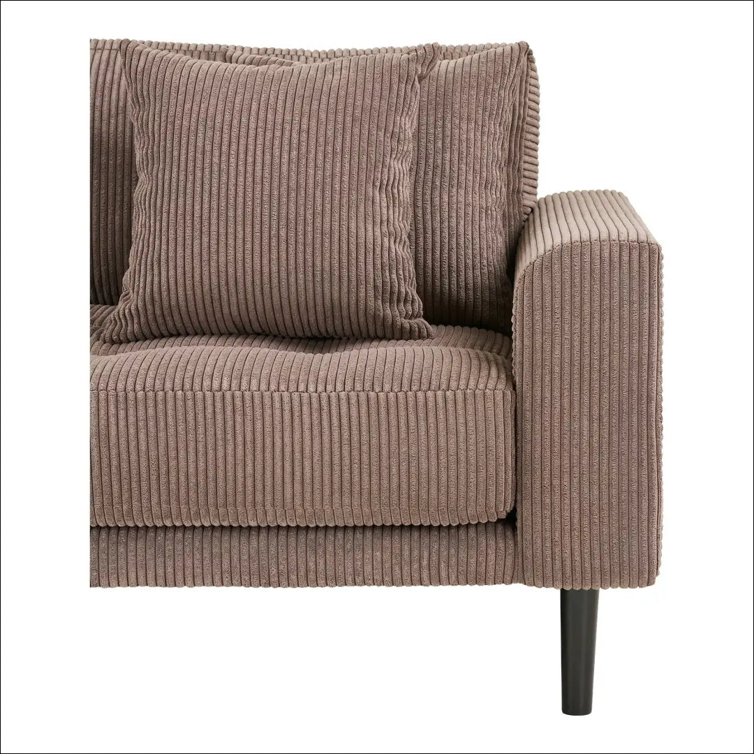 Kairinė poilsio sofa su rudu velvetiniu audiniu keturiomis pagalvėlėmis ir juodomis medinėmis kojelėmis RD207 - €1,413