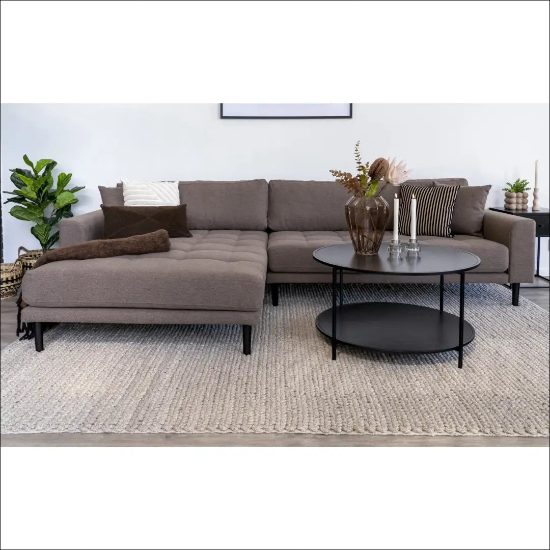 Kairinė rudos spalvos poilsio sofa su keturiomis pagalvėlėmis ir juodomis medinėmis kojelėmis RD206 - €1,479 Save 15%