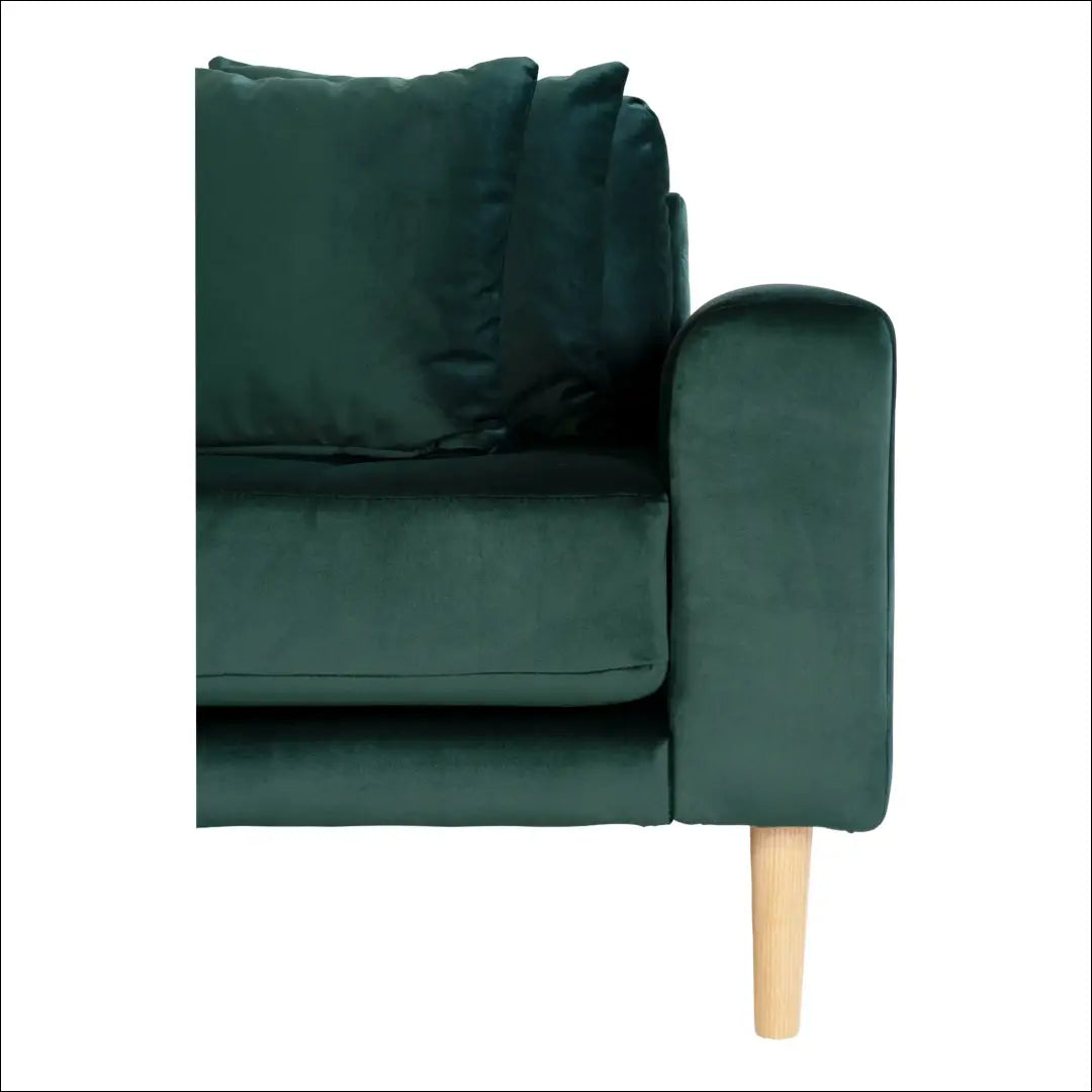 Kairinė sofa su tamsiai žaliu aksomu keturiomis pagalvėlėmis ir natūralaus medžio kojelėmis RD149 - €1,479 Save 15%