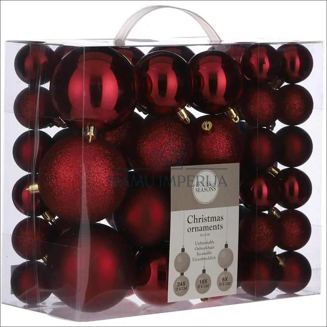 Kalėdinių burbulų komplektas (46vnt) DI4777 - €10 Save 60% color-raudona, kaledos, material-plastikas, under-25