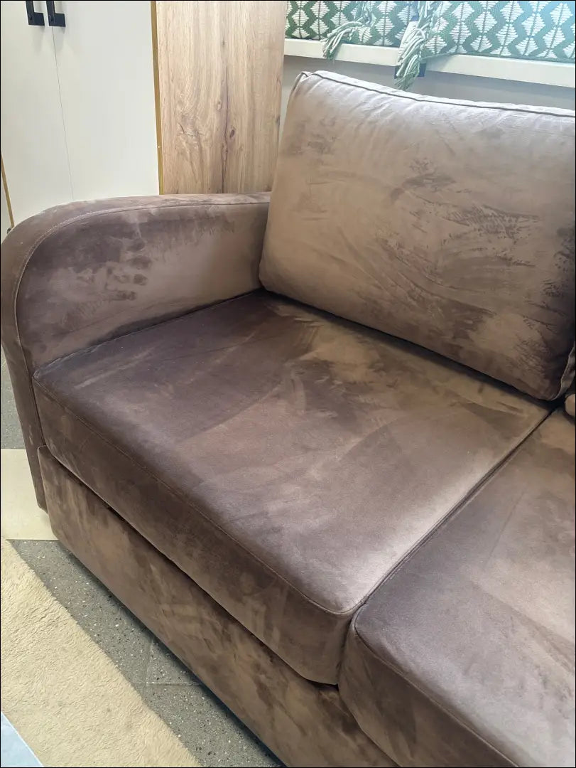 Kampinė sofa-lova MI1008 - €250 __label:Pristatymas 1-2 d.d., color-ruda, material-gobelenas, over-200, pazeistas