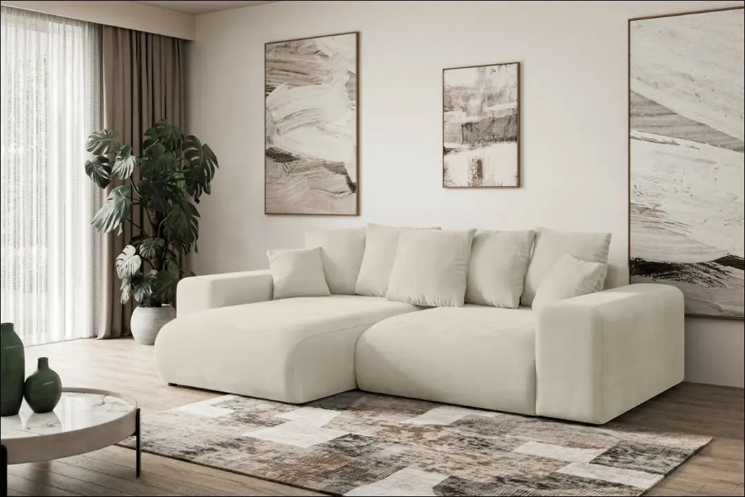 Kampinė sofa-lova MI970 - €786 Save 40% __label:Pristatymas 1-2 d.d., color-kremas, kampai, material-aksomas,
