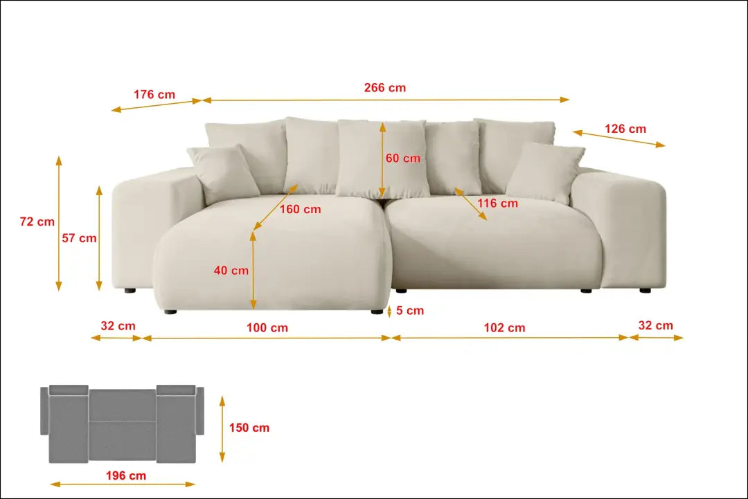 Kampinė sofa-lova MI970 - €786 Save 40% __label:Pristatymas 1-2 d.d., color-kremas, kampai, material-aksomas,