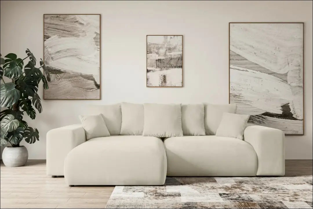 Kampinė sofa-lova MI970 - €786 Save 40% __label:Pristatymas 1-2 d.d., color-kremas, kampai, material-aksomas,