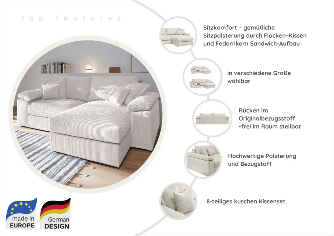 Kampinė velvetinė sofa MI887 - €850 Save 50% __label:Pristatymas 1-2 d.d., color-kremas, kampai, material-poliesteris,