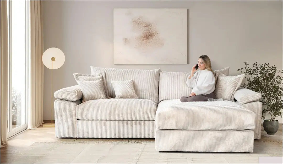 Kampinė velvetinė sofa MI887 - €850 Save 50% __label:Pristatymas 1-2 d.d., color-kremas, kampai, material-poliesteris,