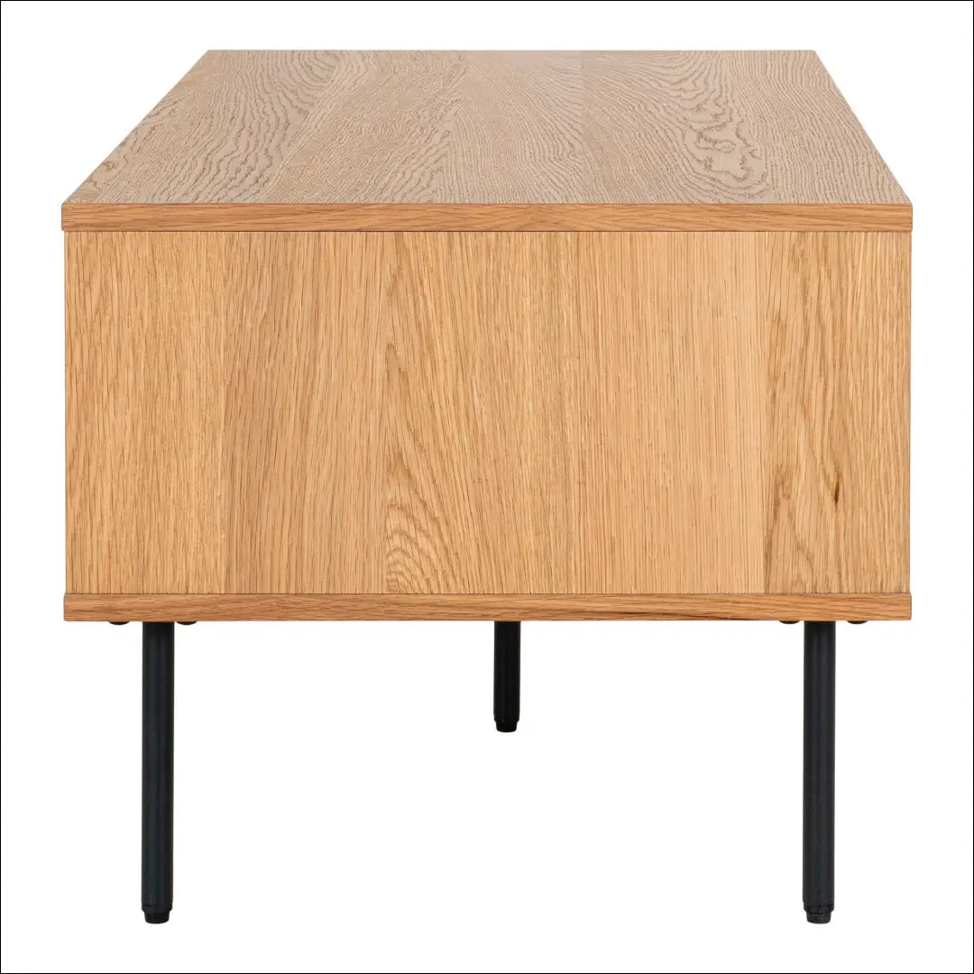 Kavos staliukas 2 stalčiai ąžuolo fanera natūralios spalvos juodos metalinės kojelės 50x100x45 cm RD337 - €259 Save 15%